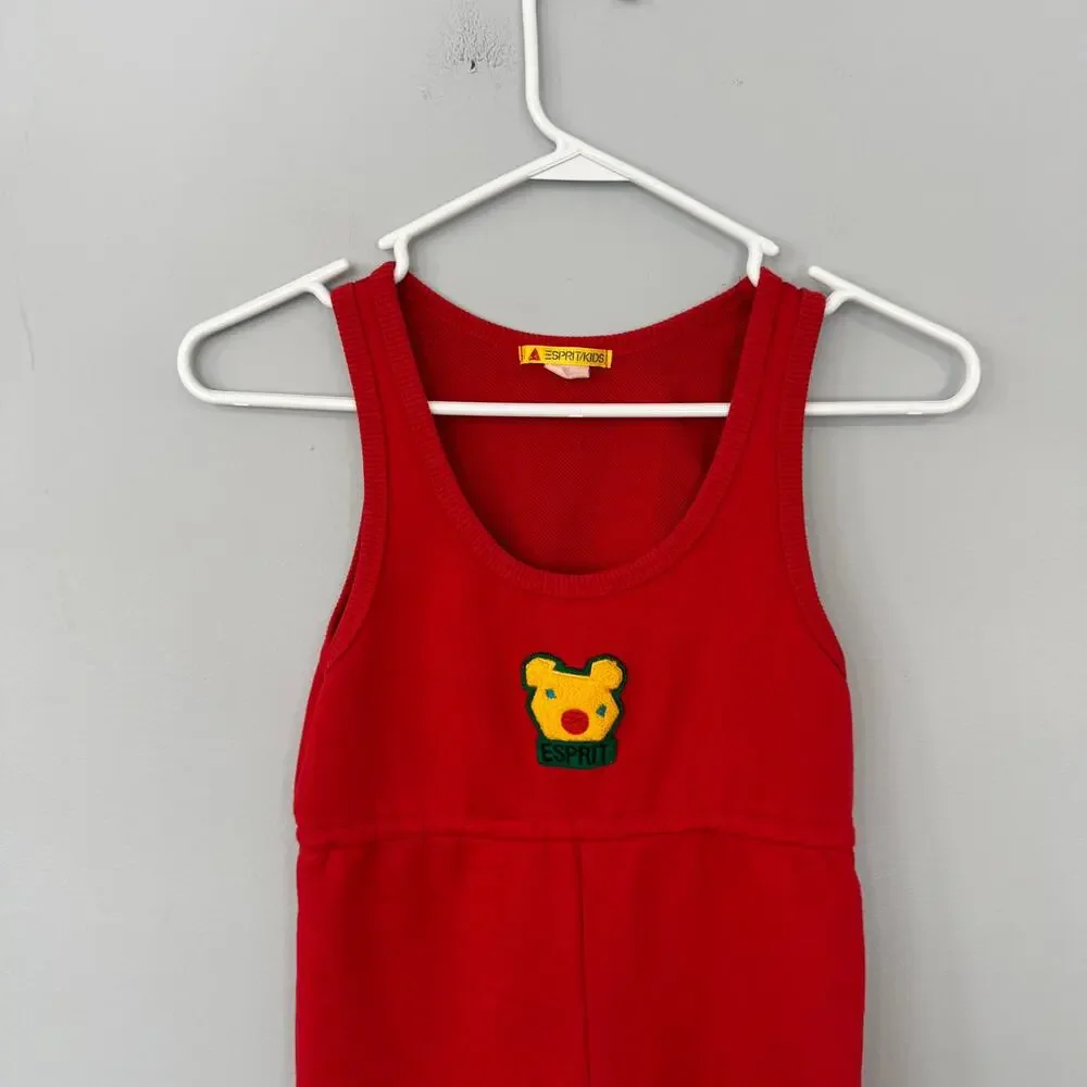 Vintage Espirit Kids Pull On Jumper Red w/ Bear Jumpsuit Approx Child's Size 6